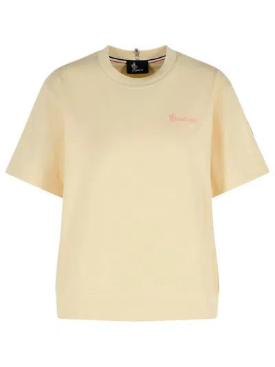 Moncler Grenoble Cream Cotton T-shirt In Beige
