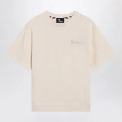 Moncler Cotton T-shirt With Frontal Logo In Neutral