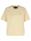 Moncler Grenoble White T-shirt With Logo Printed On The Front And Logo Patch On The Sleeve In Cotton In Cream