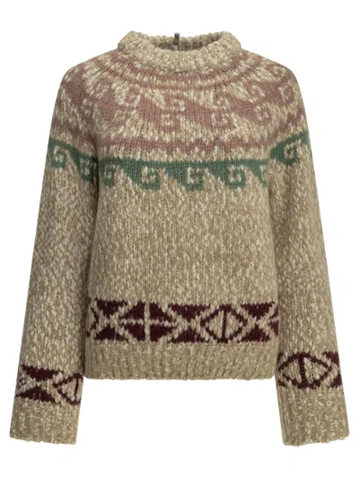 Moncler Grenoble Crew Neck Sweater With Logo In Brown