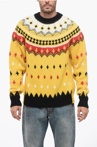 MONCLER GRENOBLE CREW NECK WOOL BLEND PULLOVER WITH FAIRISLE MOTIF
