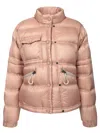 Moncler Quilted High Collar Zippered Pockets Jacket In Pink
