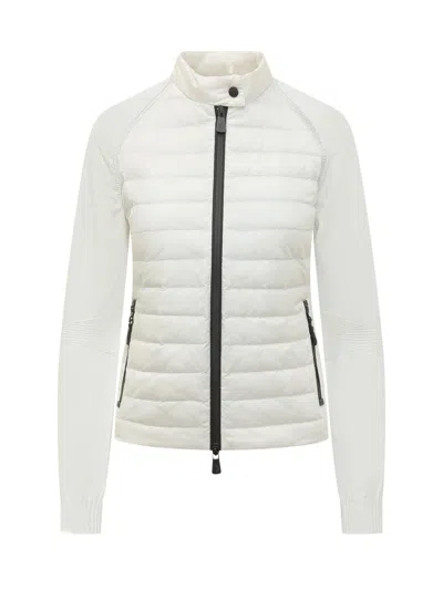 Moncler Grenoble Elevated Mini Cardigan With Quilted Inserts And Zip In White
