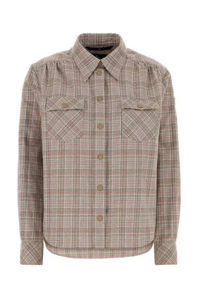 Moncler Grenoble Embroidered Checked Flannel Shirt For Women In Gray