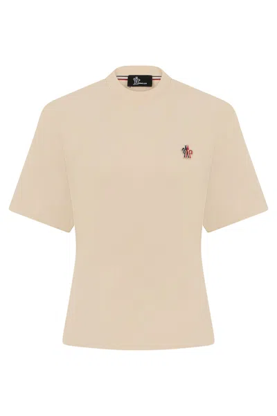 Moncler Grenoble Embroidered Logo Cotton T-shirt In Neutral