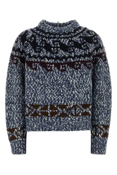 Moncler Grenoble Embroidered Wool-blend Sweater For Women In Blue