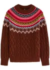Moncler Grenoble Grenoble Fair Isle Intarsia Cable Knit Wool Jumper In Brown