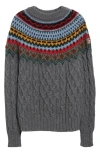 Moncler Cable Knit Jacquard Sweater In Grey