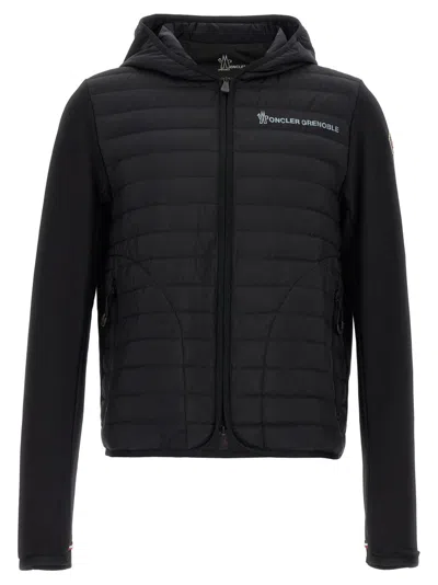 Moncler Grenoble Feather-padded Cotton Blend Hoodie With Logo Accents In Black
