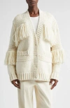 Moncler Grenoble Fringe Trim Wool Blend Cardigan In White