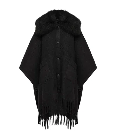 Moncler Grenoble Fringed Pocket Cape In Black