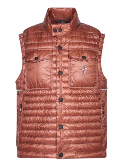 Moncler Ollon Down Puffer Vest In Brown