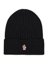 Moncler Ribbed Wool Beanie Turn-up Brim In Black