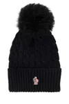 Moncler Wool Hat Featuring Cable Knit And Pom Detail In Black
