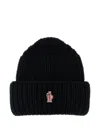 Moncler Logo Patch Virgin Wool Beanie In Black