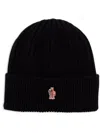 Moncler Ribbed Wool Beanie Turn-up Brim In Black