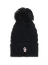 Moncler Wool Hat Featuring Cable Knit And Pom Detail In Black