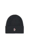 Moncler Ribbed Logo-patch Beanie Hat In Black