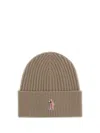 Moncler Ribbed Logo-patch Beanie Hat In Brown
