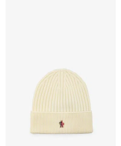 Moncler White Logo Beanie Hat In Neutral