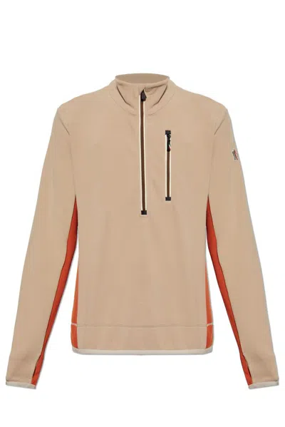 Moncler Grenoble High Neck Fleece Sweatshirt In Beige