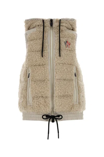 Moncler Grenoble Ivory Teddy Fabric Sleeveless Down Jacket In White