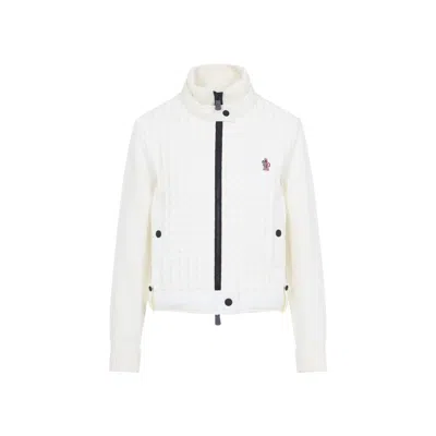 Moncler Quilted Cardigan With Ribbed Collar And Cuffs In White