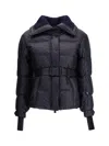 Moncler Puffer Jacket With Belted Waist And High Collar In Blue