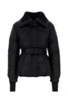 Moncler Puffer Jacket With Belted Waist And High Collar In Black