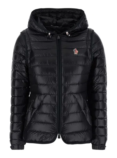 MONCLER MONCLER GRENOBLE WOMEN 'KARURA' BLACK DOWN JACKET WITH LOGO APPLIED ON THE CHEST IN TECH FABRIC WOMA