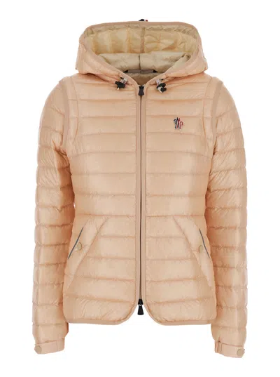 MONCLER MONCLER GRENOBLE WOMEN 'KARURA' PINK DOWN JACKET WITH LOGO APPLIED ON THE CHEST IN TECH FABRIC WOMAN