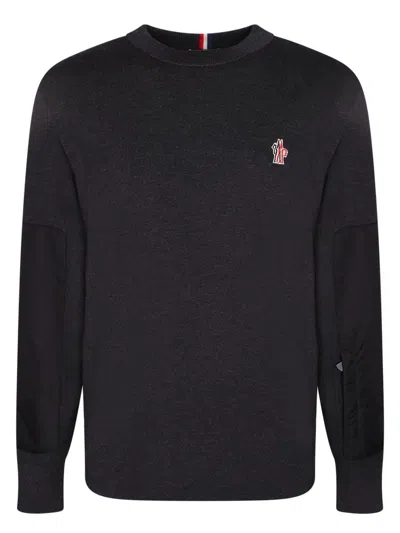 Moncler Grenoble Logo Embroidered Knitted Jumper In Black
