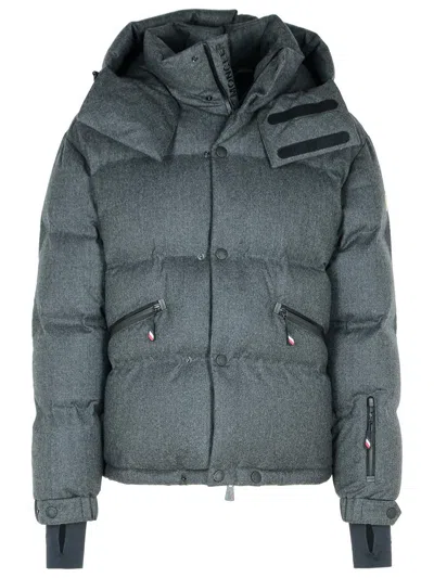 Moncler 'krun' Dark Grey Wool Down Jacket In Navy