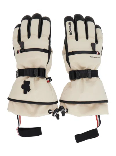 Moncler Grenoble Leather Gloves With Quilted Mini-glove Style In Neutral