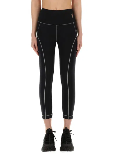 Moncler Logo Leggings Featuring Contrast Stitching In Black