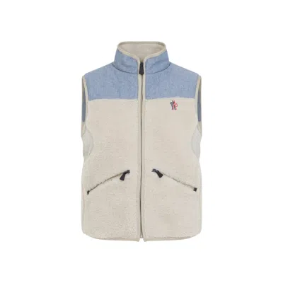 Moncler Grenoble Light Beige Acrylic Gilet In Animal Print