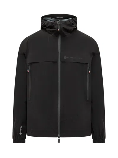 Moncler Grenoble Lightweight Spring Jacket With Hood And Zipper In Black