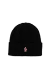 Moncler Grenoble Black Ribbed Beanie With Logo Patch In Wool Man In Black