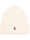 Moncler Grenoble Logo Beanie In White Soft Virgin Wool In White