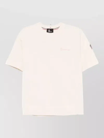 Moncler Logo Cotton Crew Neck Short Sleeve Top In Neutral
