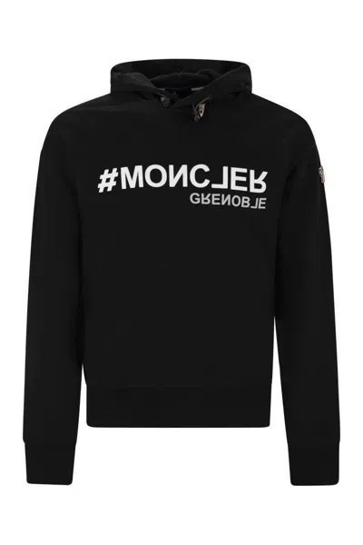 Moncler Grenoble Logo Cotton Hoodie In Black