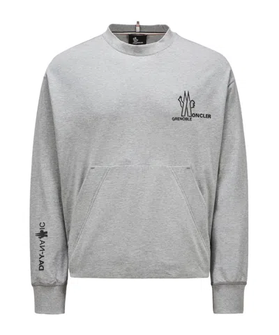 Moncler Grenoble Logo Detailed Crewneck Sweatshirt In Gray