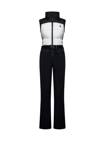 Moncler Black And White Down-filled Ski Suit In Multi
