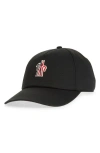Moncler Grenoble Black Baseball Cap With Logo Embroidery In Cotton Man In Black