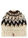Moncler Beige Brown Geometric Pattern Beanie Hat In Black