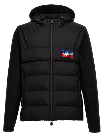 Moncler Quilted-panel Hooded Cardigan In Black