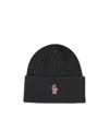 Moncler Grenoble Black Ribbed Beanie With Logo Patch In Wool Man In Black