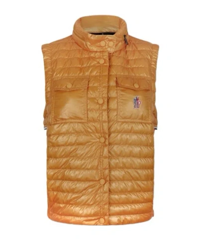Moncler Grenoble Logo Patch Padded Gilet In Orange