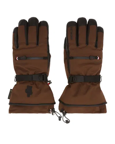 Moncler Men's Padded Contrast Ski Gloves In Brown