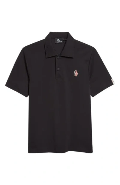 Moncler Grenoble Logo Patch Piqué Polo In Black